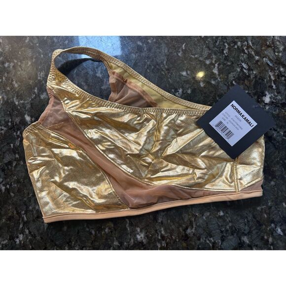 NORMA KAMALI Snake Mesh Bra Top gold foil, XL - Picture 6 of 7